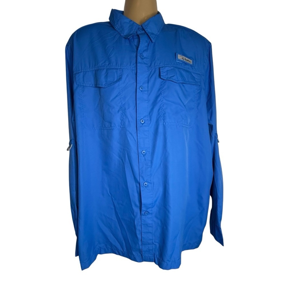 Habit Mens XL Blue Long Sleeve Vented Fishing Shirt Ripstop Solar Factor 40+ UPF